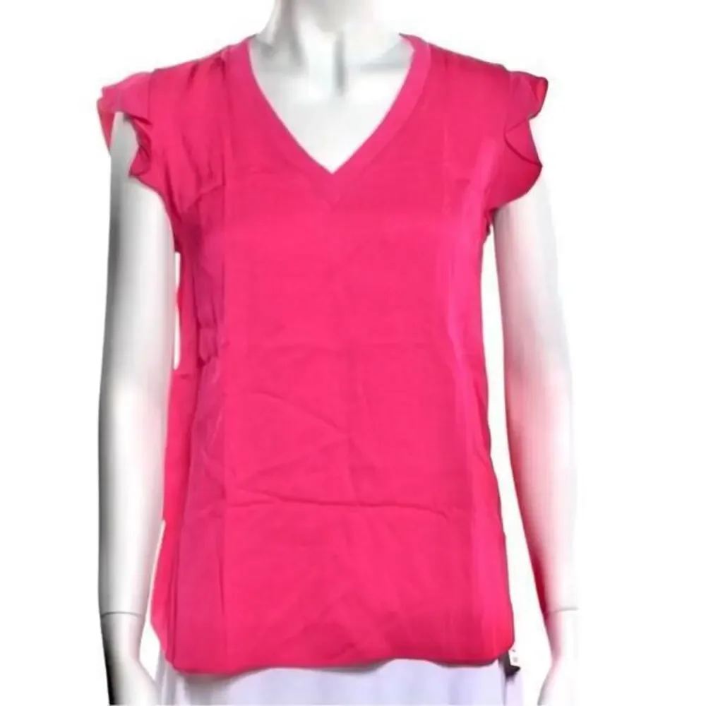 Kate Spade Women’s Size M Pink V Neck Ruffle Flutter Cap Sleeve Satin Crepe Top